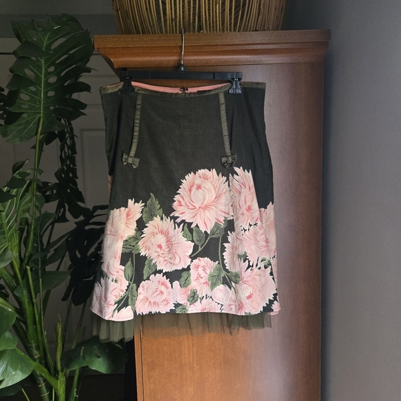 Green and Pink A-Line Midi Skirt for Cocktail - Picture 1 of 6